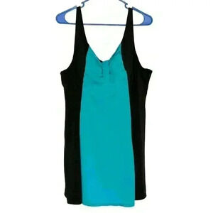 Roman's swim dress 22W built in bra adjustable straps black turquoise